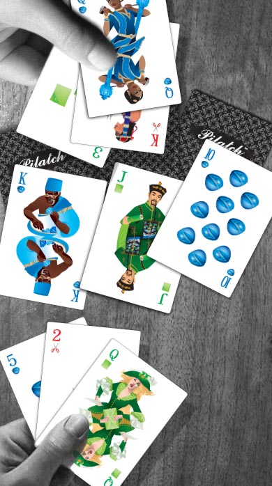 An example where two players each have a straight, Ten through King, but with different Queens. Your opponent has the Queen of Paper; you have the Queen of Rock; and the King of Scissors.
