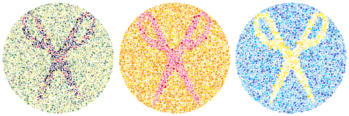 scissors suit icon as presented by colorblindness test dots